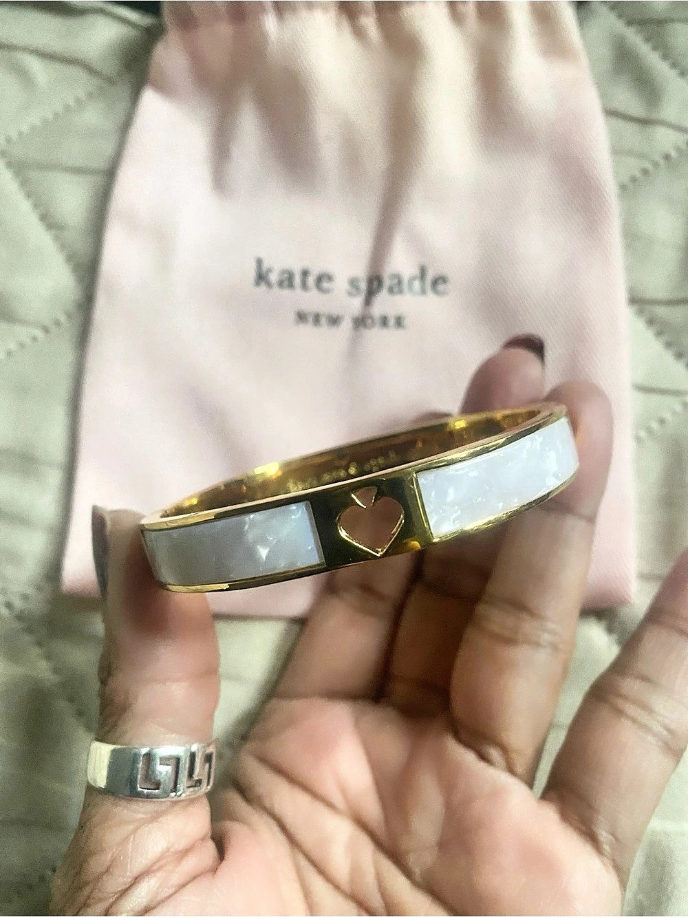 Kate Spade Spot the Spade Enamel Hinged Bangle Gold & White Hinged Bangle